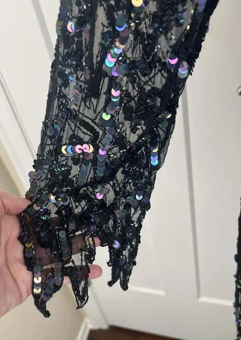 Vintage Carina Silk Sequin Dress M Iridescent Beaded Lace Sheath Cocktail Formal